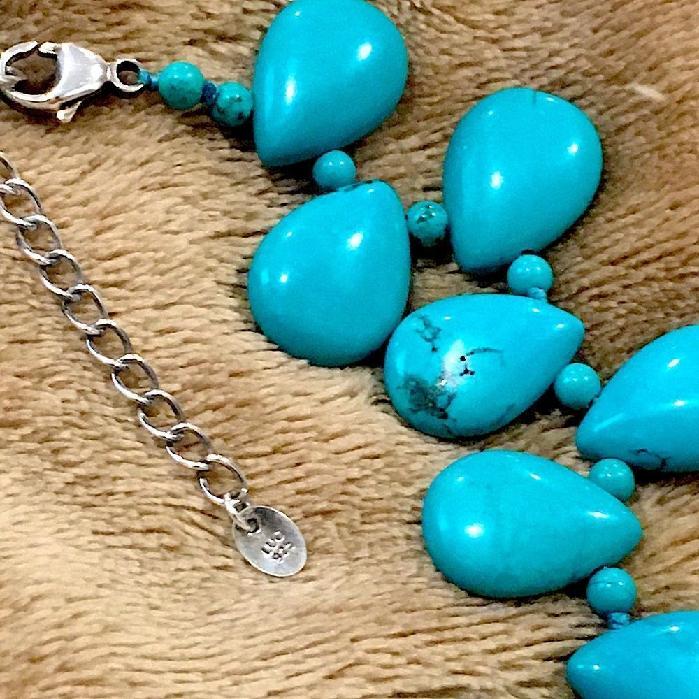 VINTAGE LUC Turquoise Bidirectional Sterling Silver Necklace - Picture 4 of 14